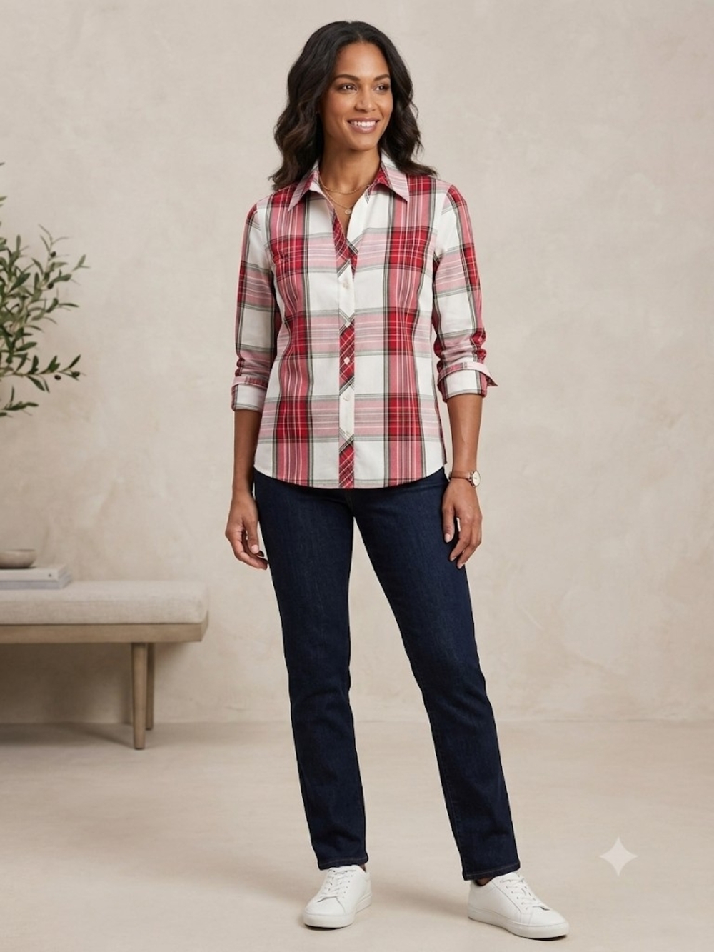Investments Red & White Plaid Button-Down Shirt